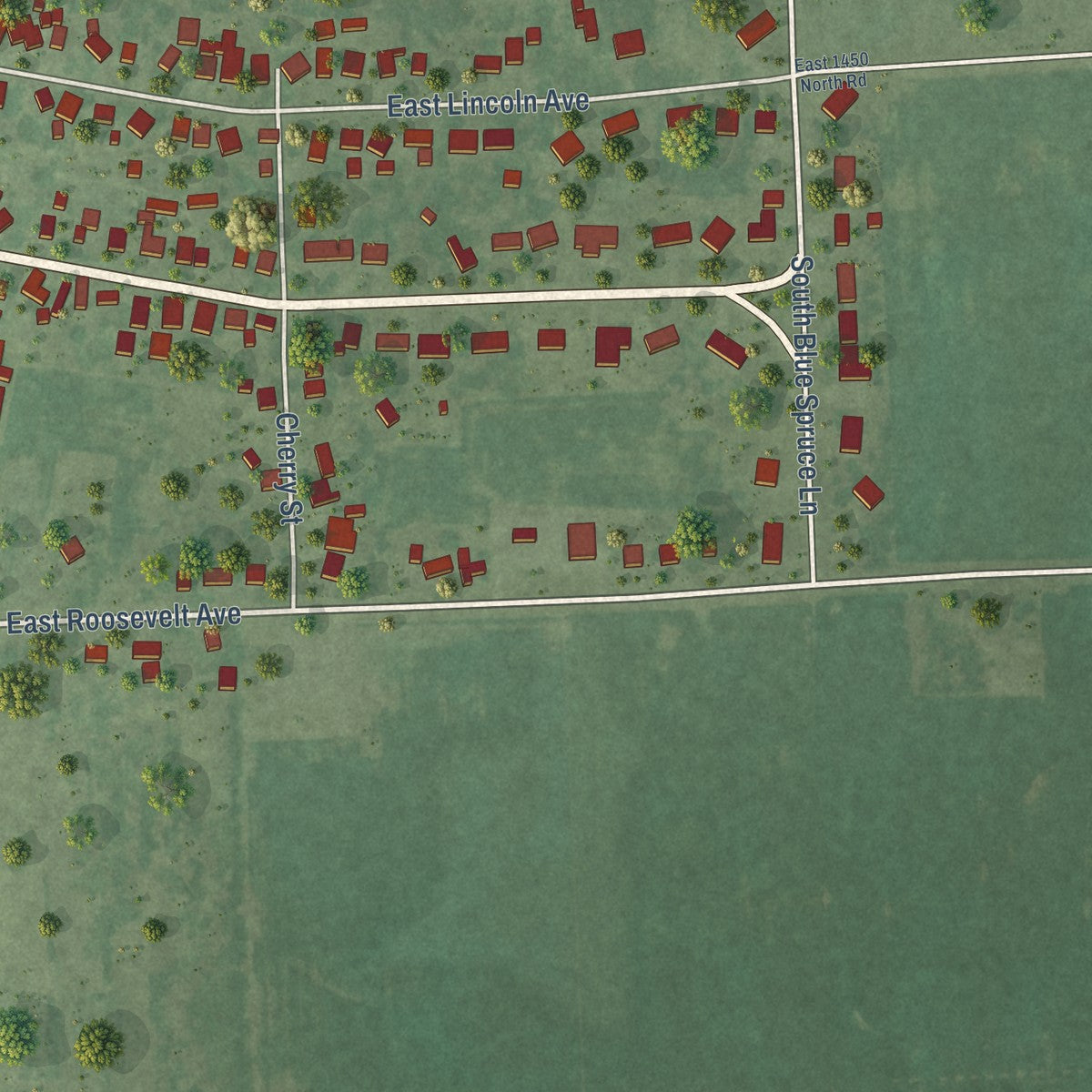 Second close-up of the map of Onarga, Illinois print showing more streets and buildings