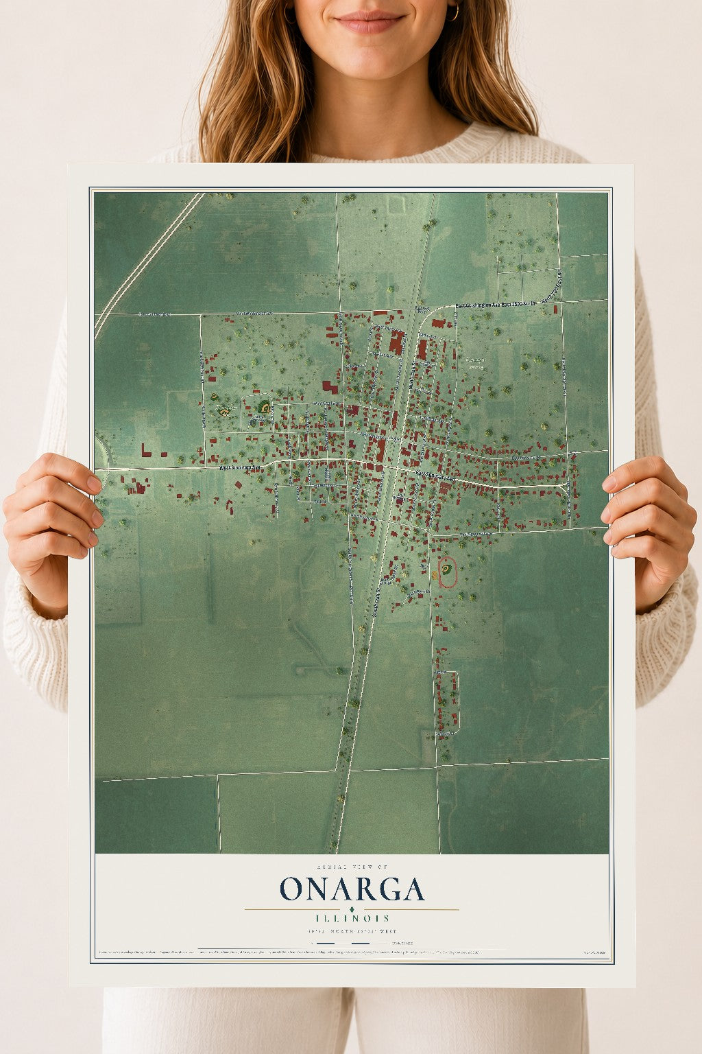 Map of Onarga, Illinois, 18 x 24 inch unframed archival matte print