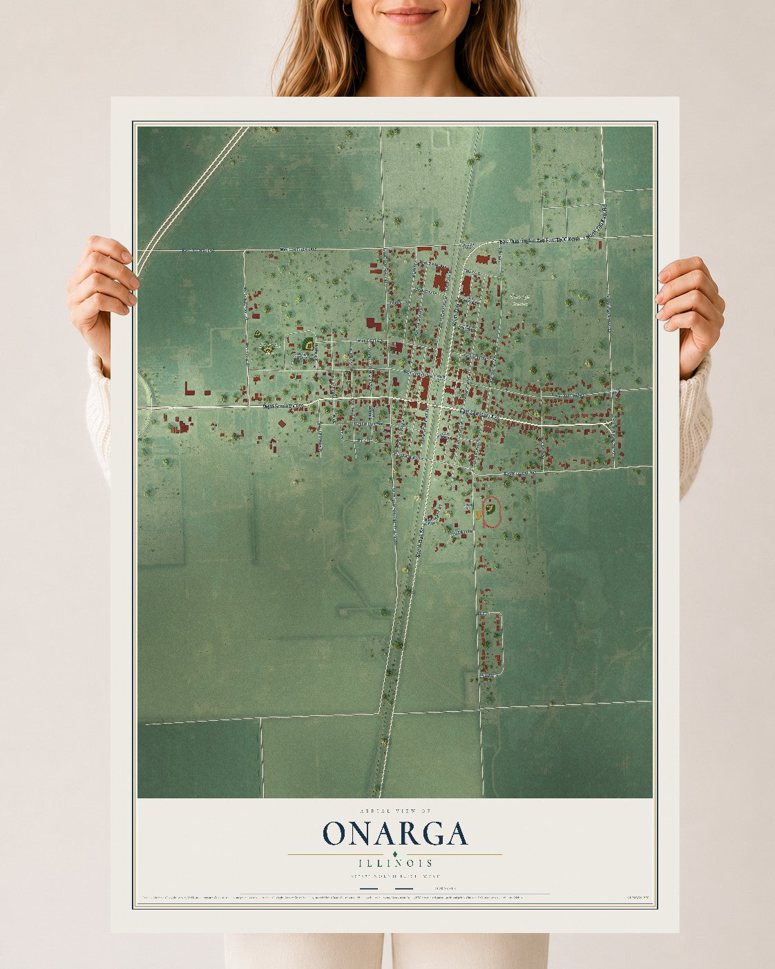 Map of Onarga, Illinois, 24 x 36 inch unframed archival matte print