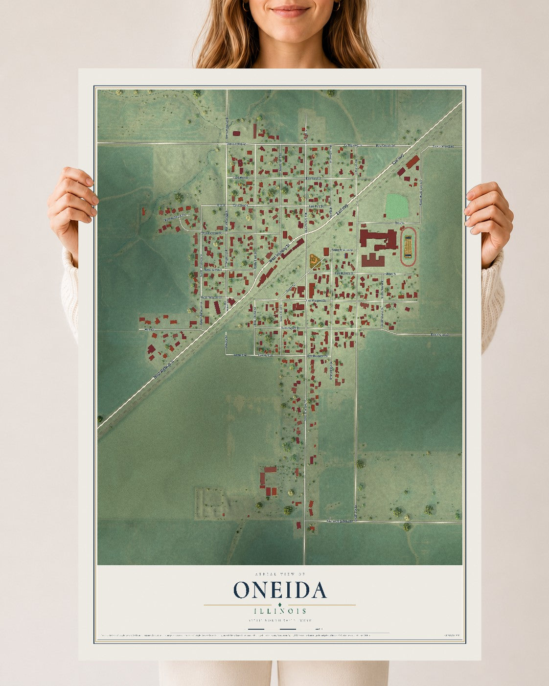 Map of Oneida, Illinois, 24 x 36 inch unframed archival matte print