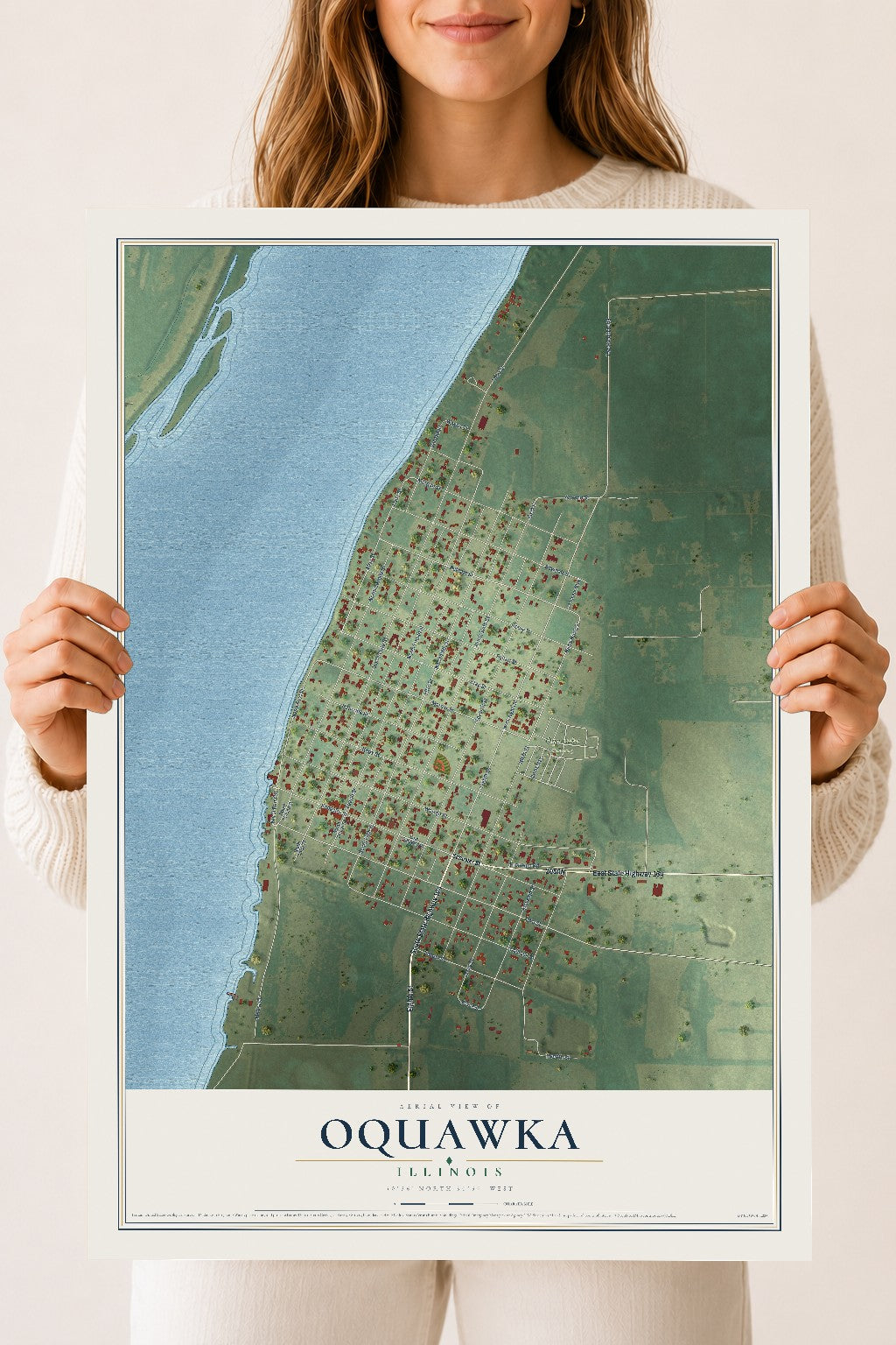 Map of Oquawka, Illinois, 18 x 24 inch unframed archival matte print