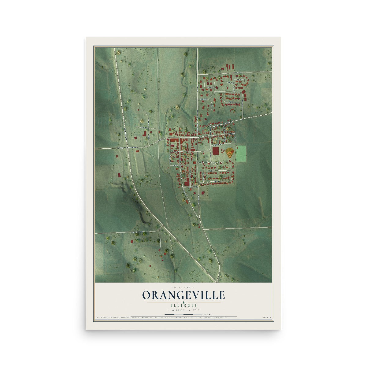 Map of Orangeville, Illinois, 12 x 18 inch unframed archival matte print