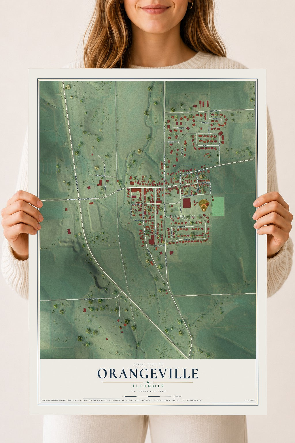 Map of Orangeville, Illinois, 18 x 24 inch unframed archival matte print