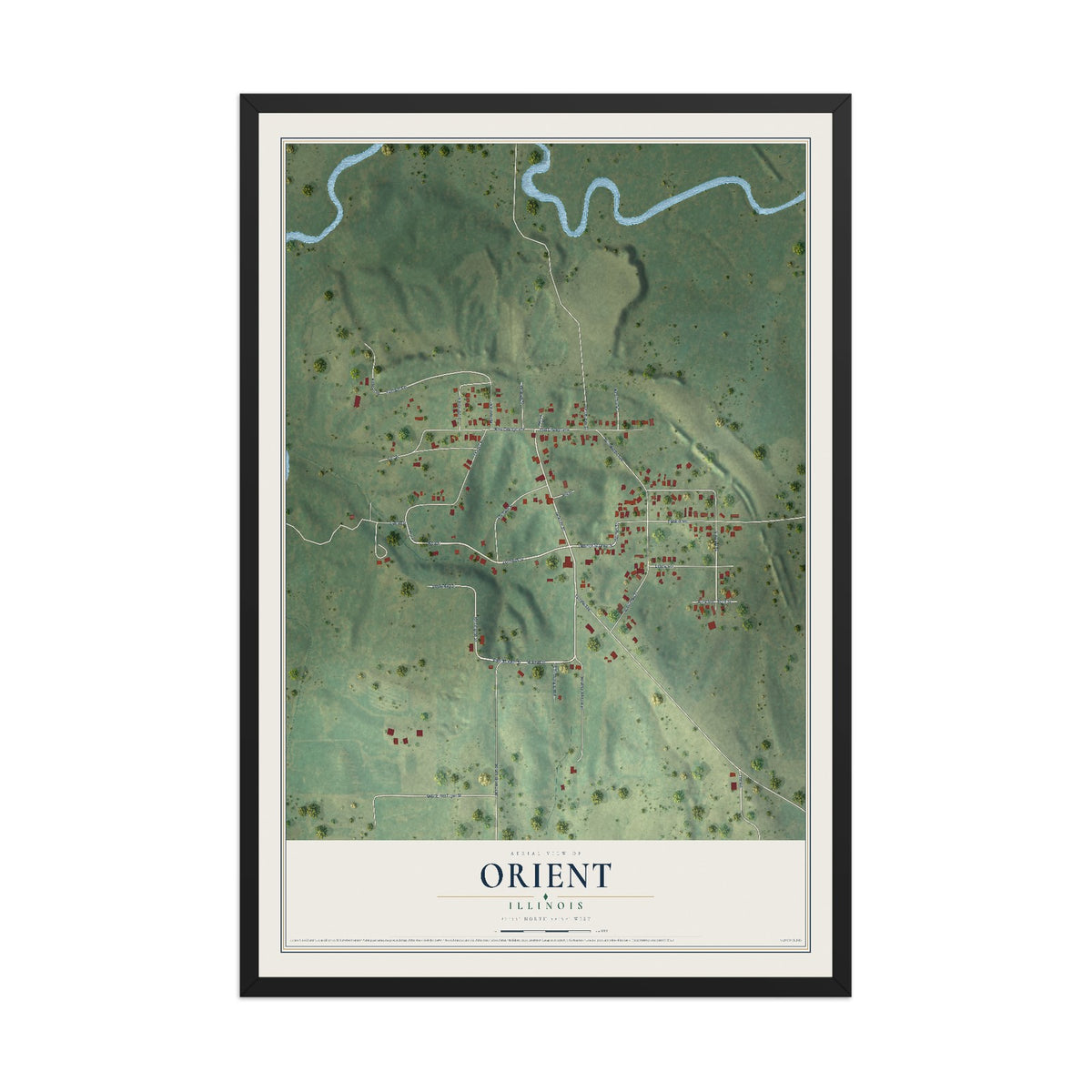 Map of Orient, Illinois, 12 x 18 inch print in a black wood frame