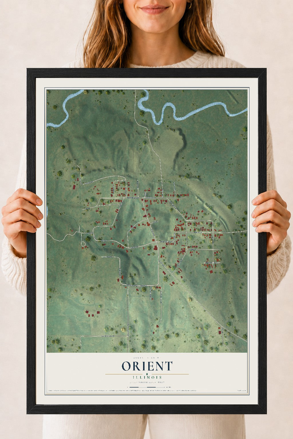 Map of Orient, Illinois, 18 x 24 inch print in a black wood frame
