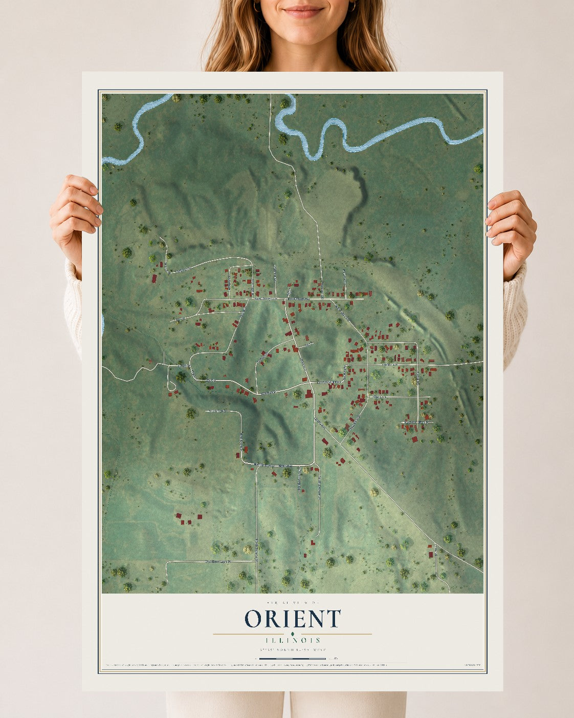 Map of Orient, Illinois, 24 x 36 inch unframed archival matte print