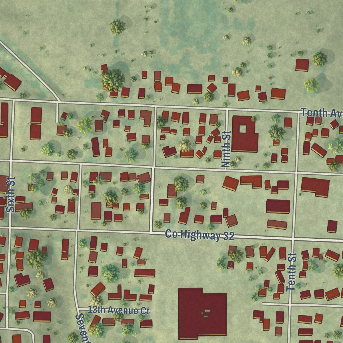 Second close-up of the map of Orion, Illinois print showing more streets and buildings