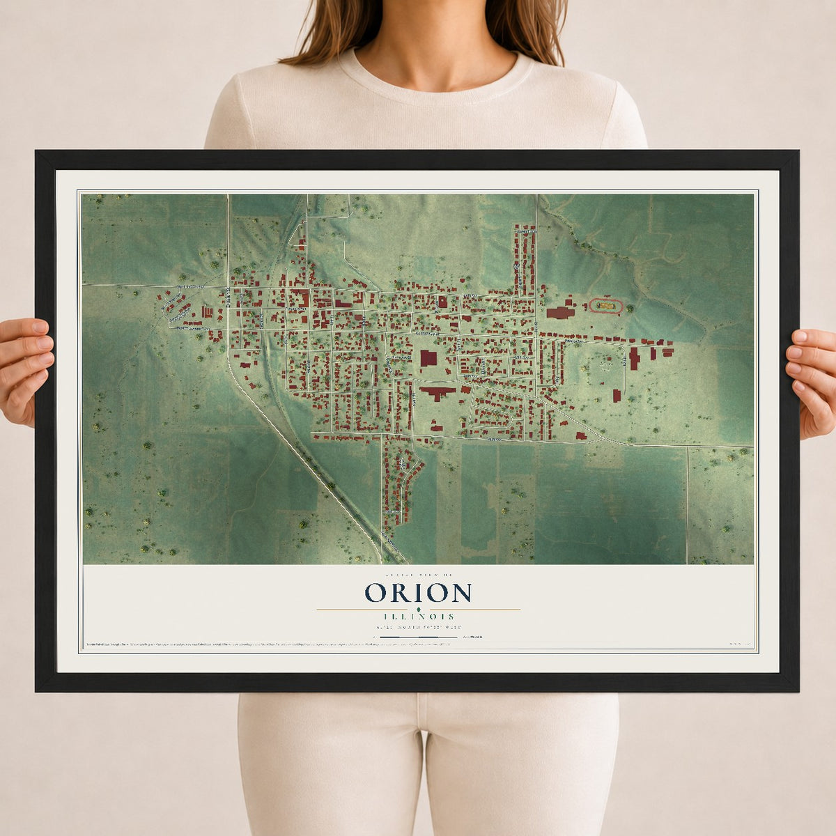 Map of Orion, Illinois, 18 x 24 inch print in a black wood frame