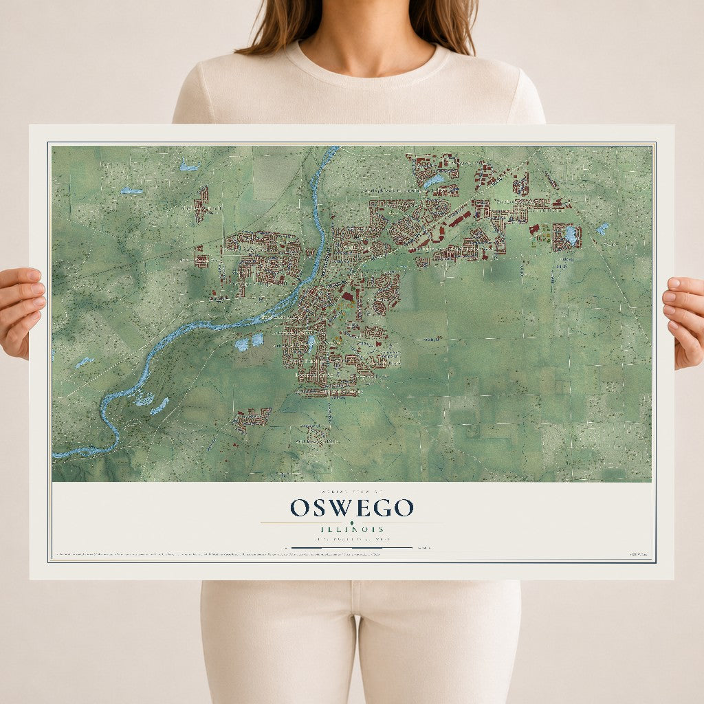 Map of Oswego, Illinois, 18 x 24 inch unframed archival matte print