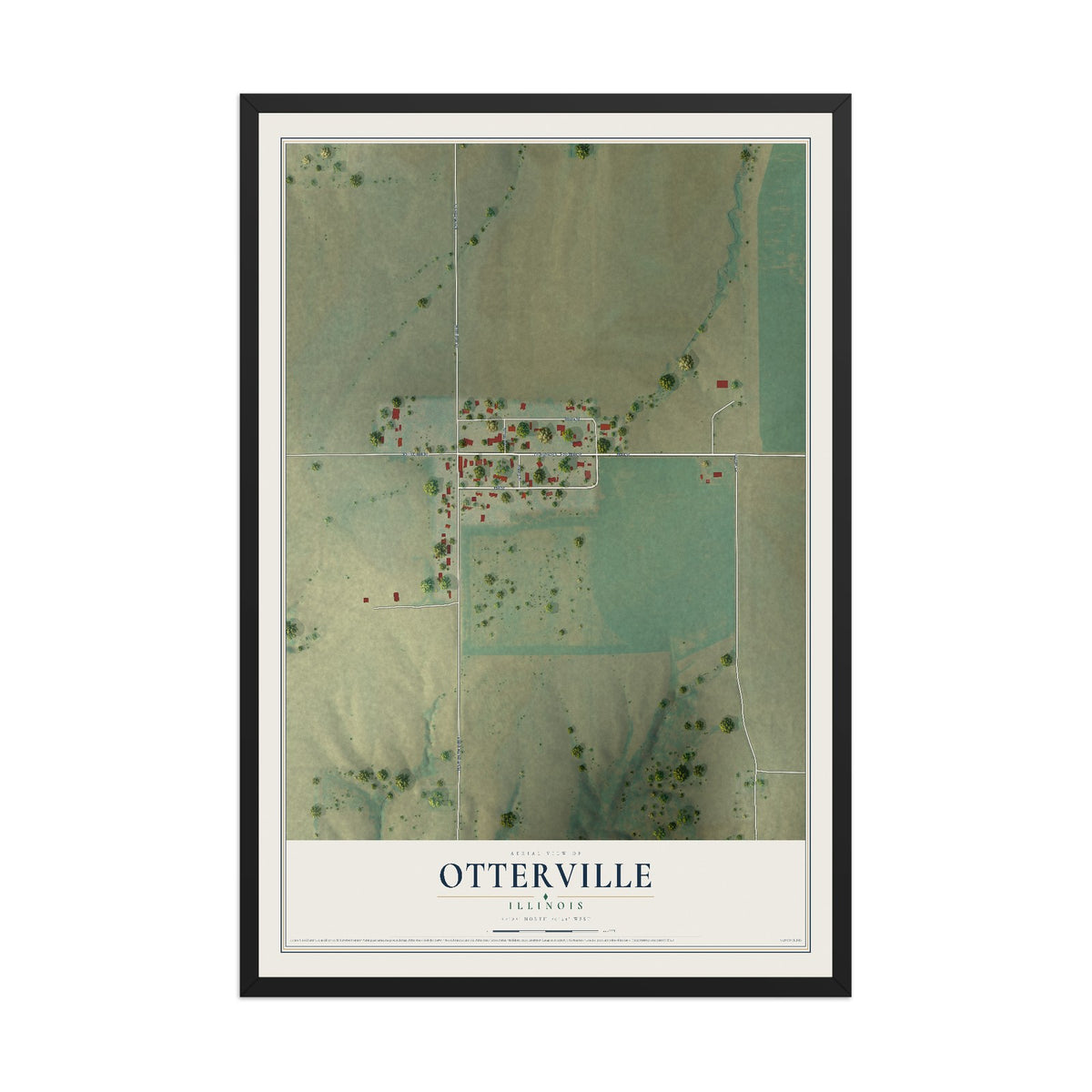 Map of Otterville, Illinois, 12 x 18 inch print in a black wood frame