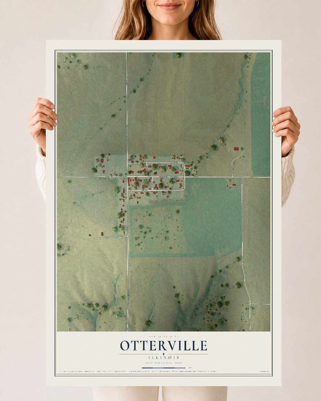 Map of Otterville, Illinois, 24 x 36 inch unframed archival matte print