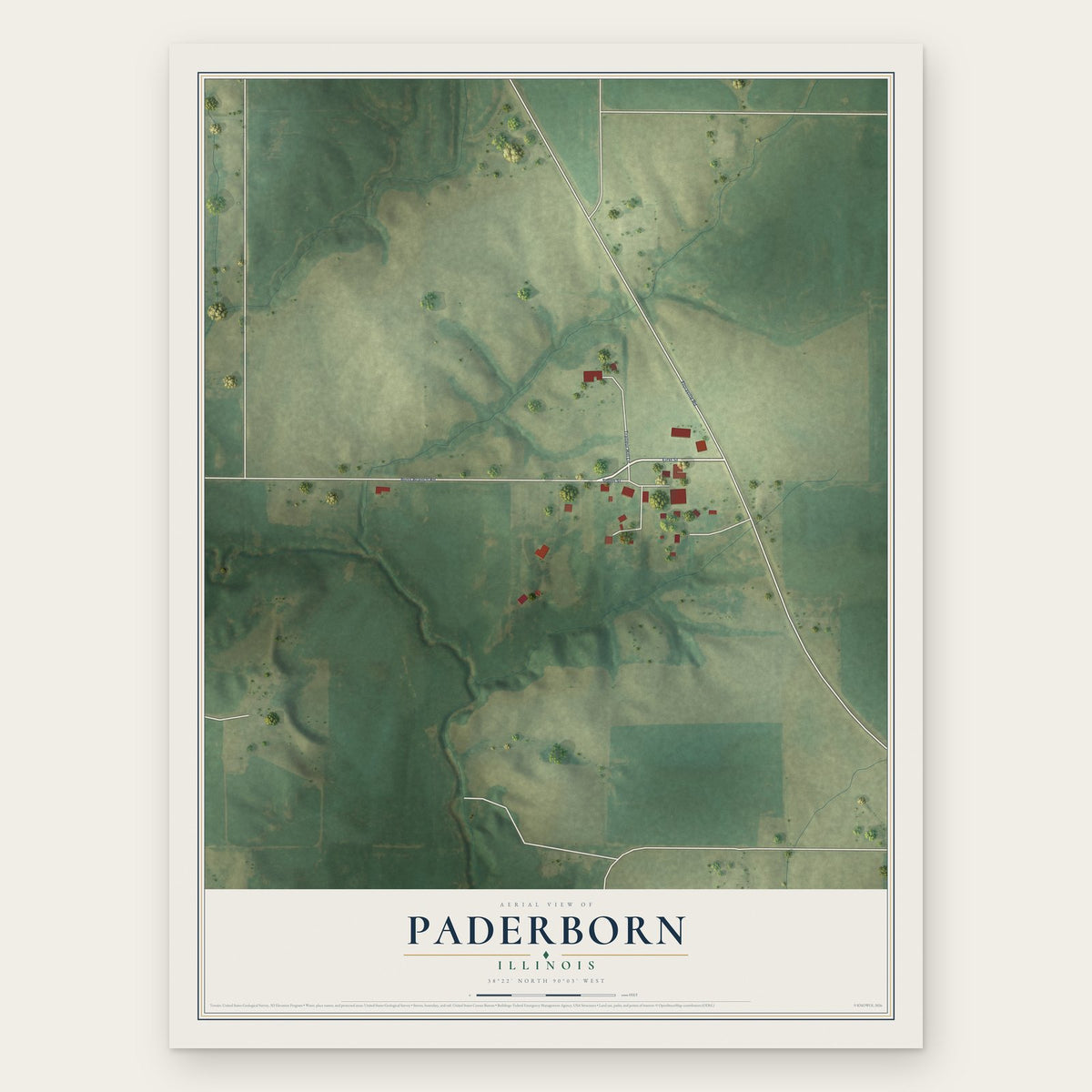 Paderborn, Illinois map print, the full design