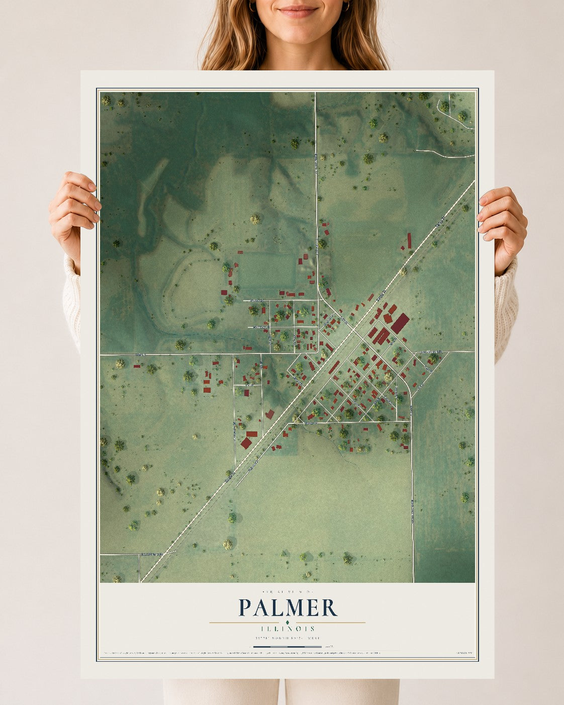 Map of Palmer, Illinois, 24 x 36 inch unframed archival matte print