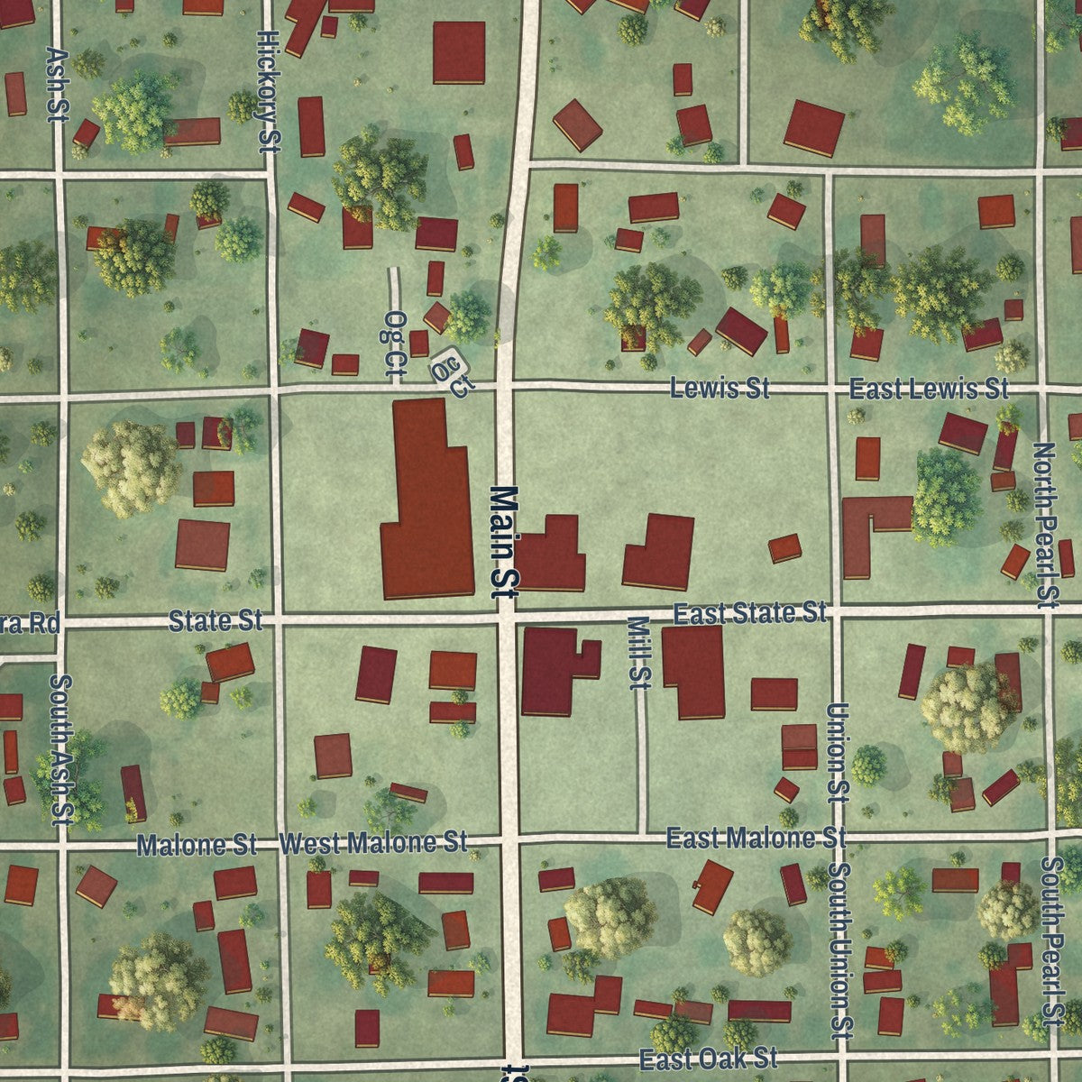 Close-up of the map of Palmyra, Illinois print showing street and building detail