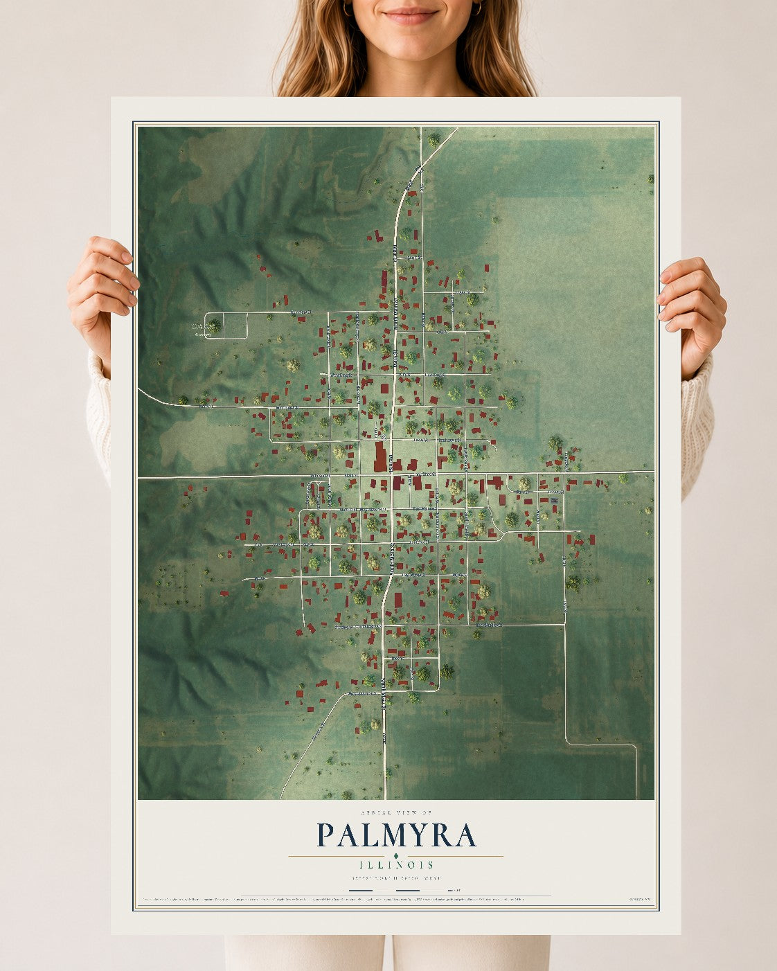 Map of Palmyra, Illinois, 24 x 36 inch unframed archival matte print