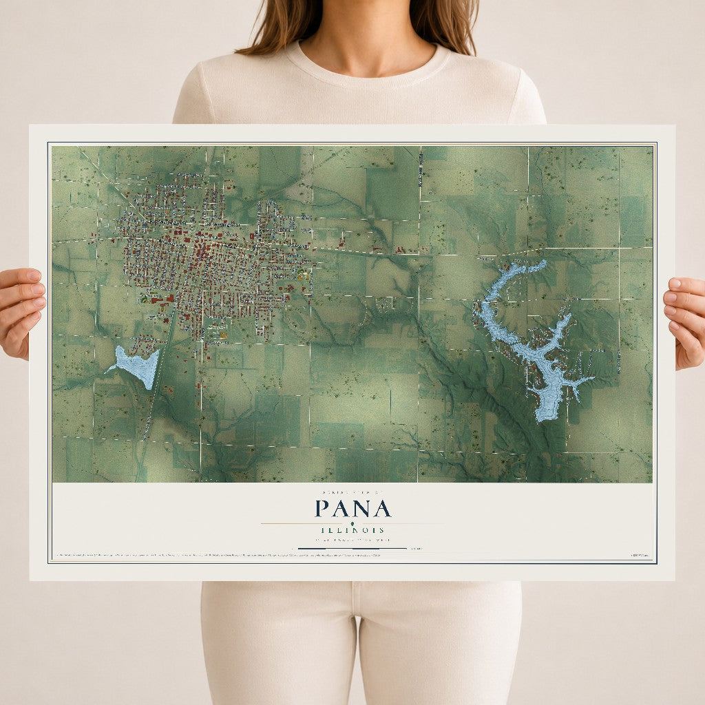 Map of Pana, Illinois, 18 x 24 inch unframed archival matte print