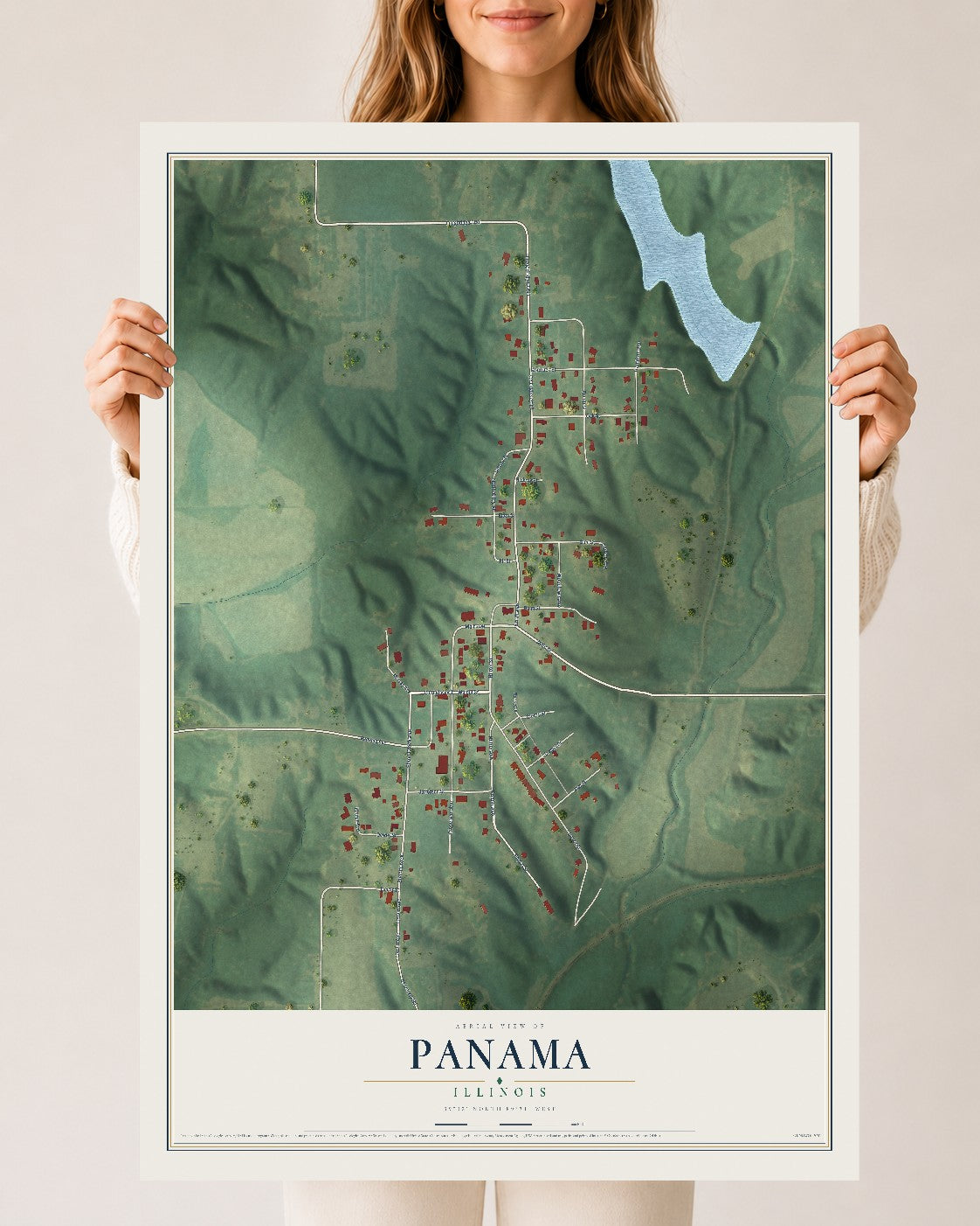 Map of Panama, Illinois, 24 x 36 inch unframed archival matte print