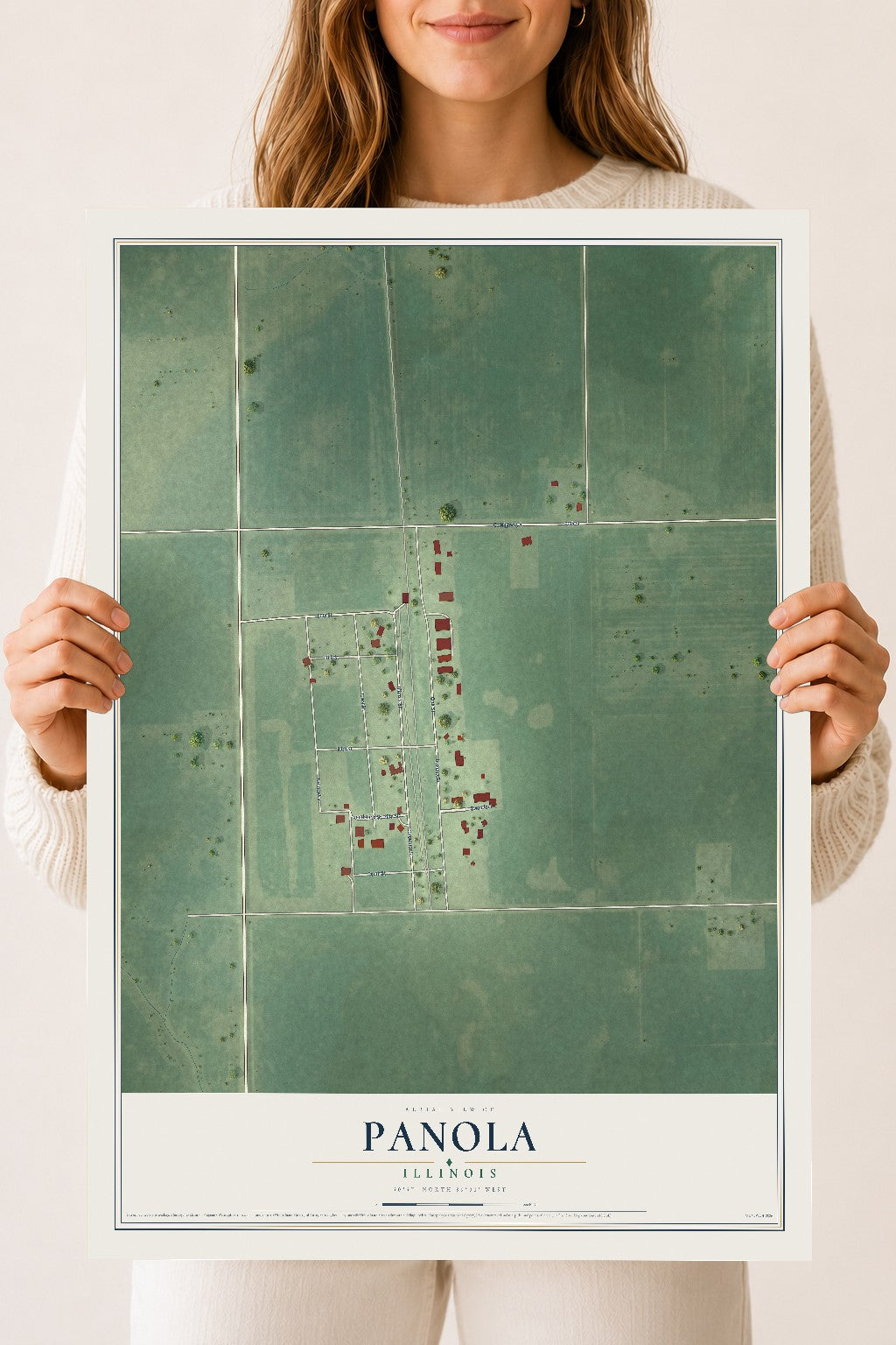 Map of Panola, Illinois, 18 x 24 inch unframed archival matte print
