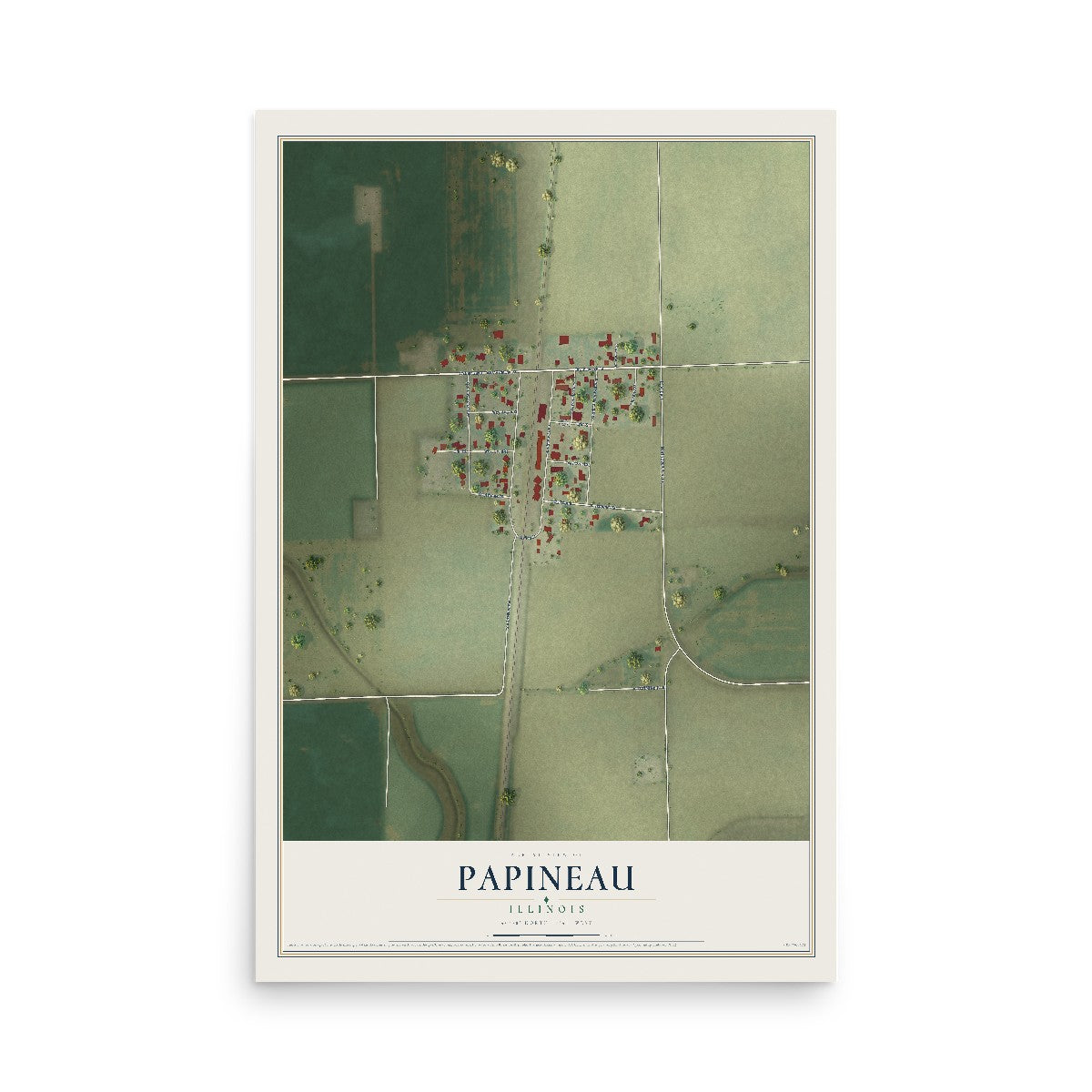 Map of Papineau, Illinois, 12 x 18 inch unframed archival matte print
