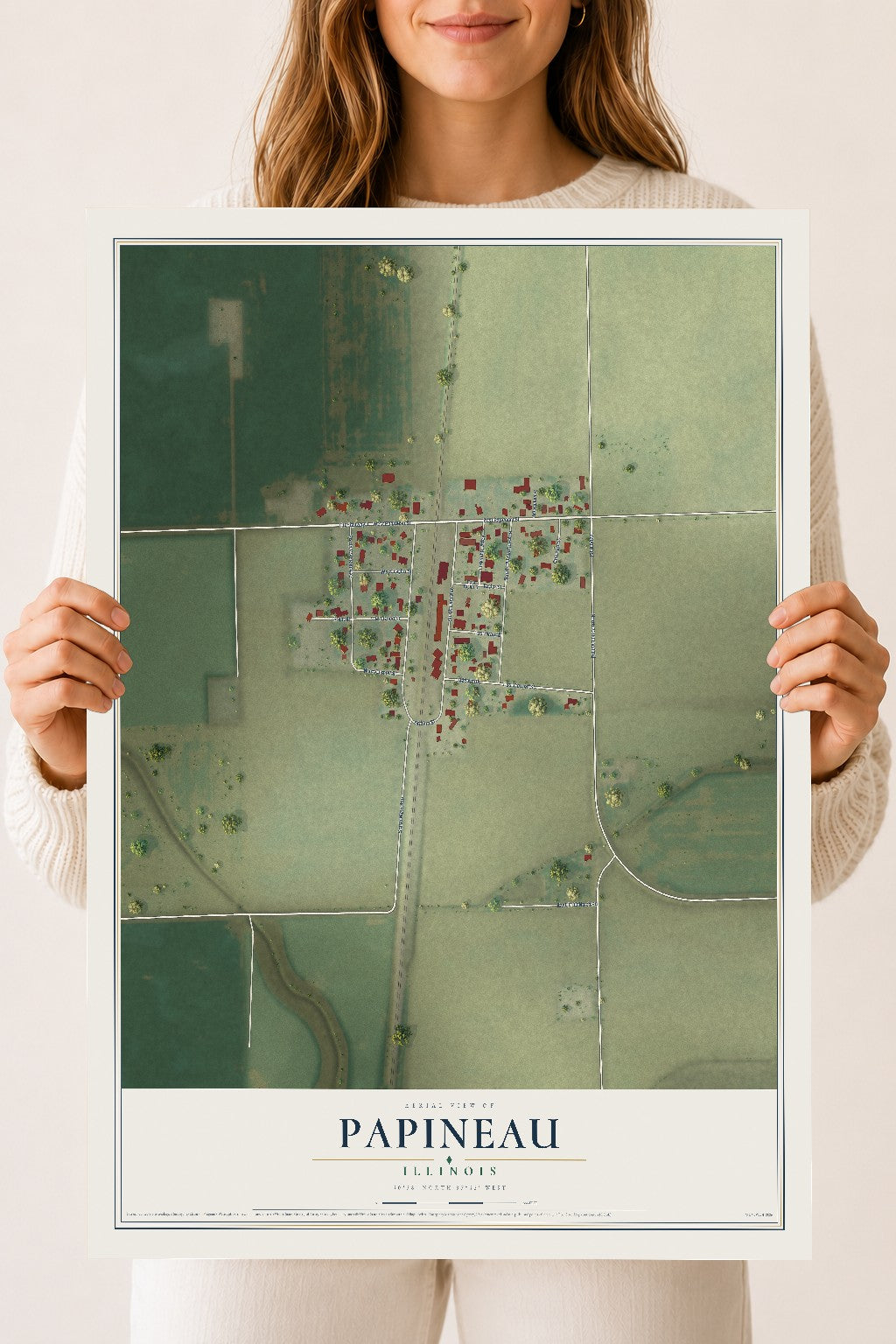 Map of Papineau, Illinois, 18 x 24 inch unframed archival matte print