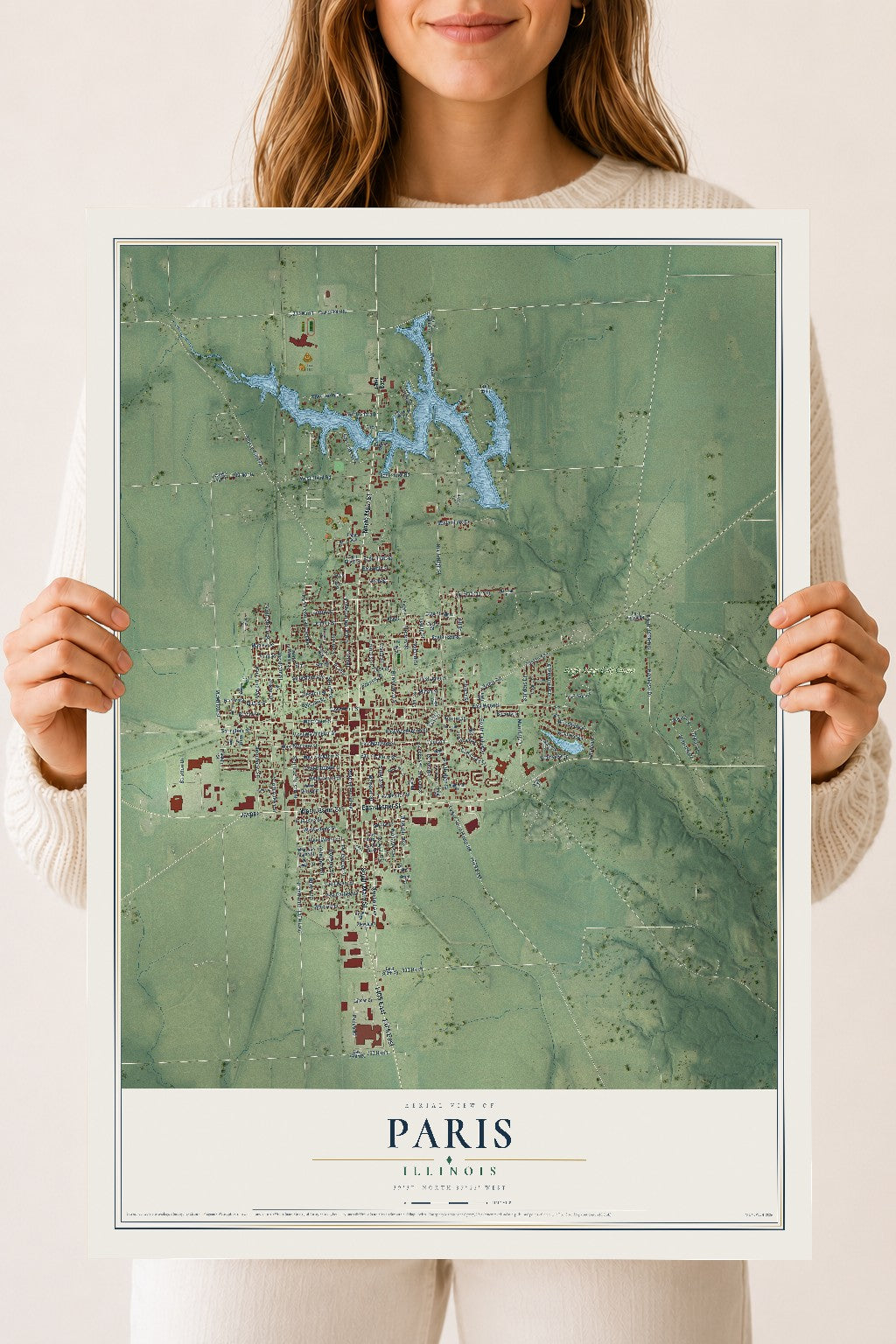 Map of Paris, Illinois, 18 x 24 inch unframed archival matte print
