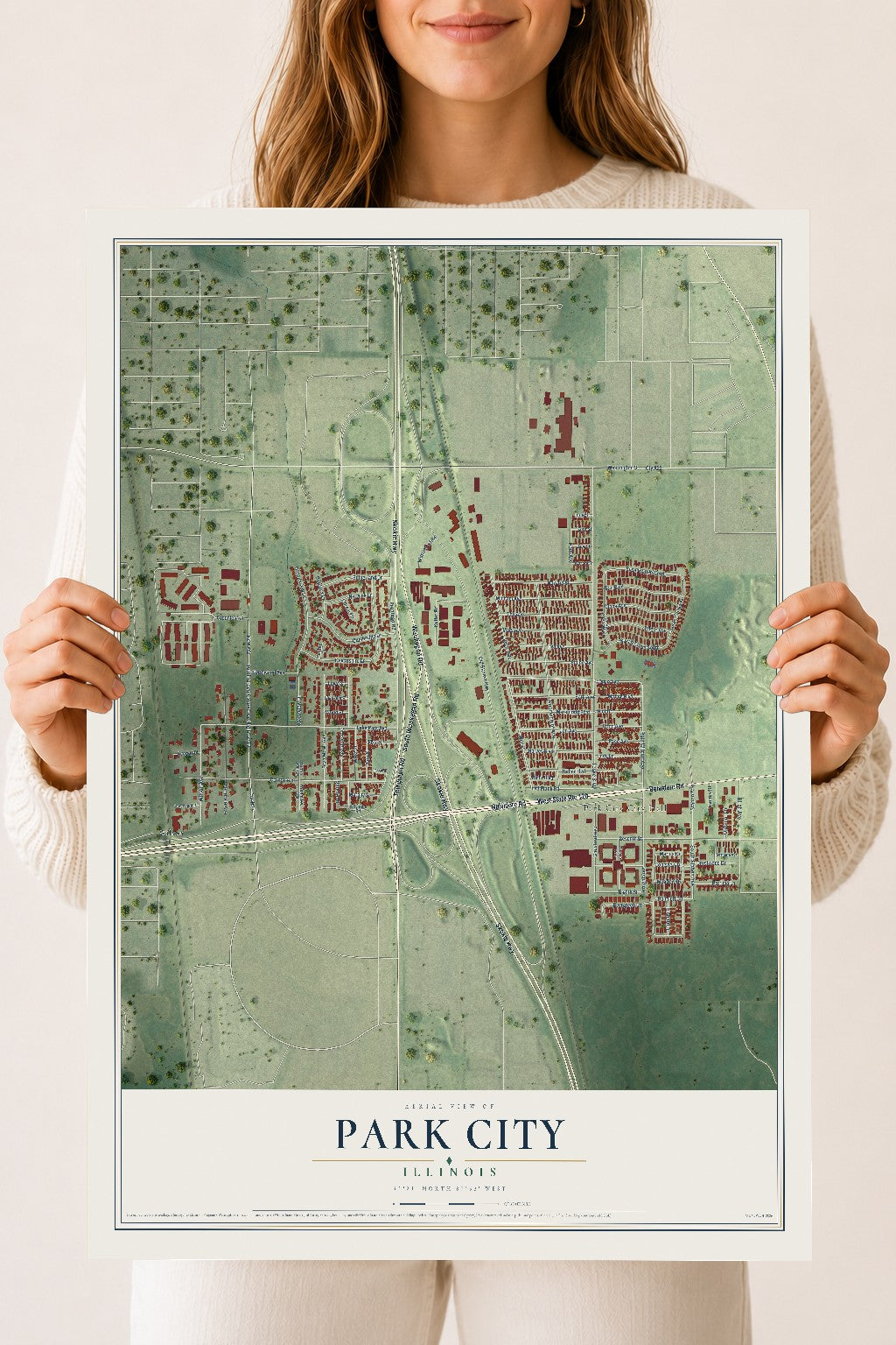 Map of Park City, Illinois, 18 x 24 inch unframed archival matte print