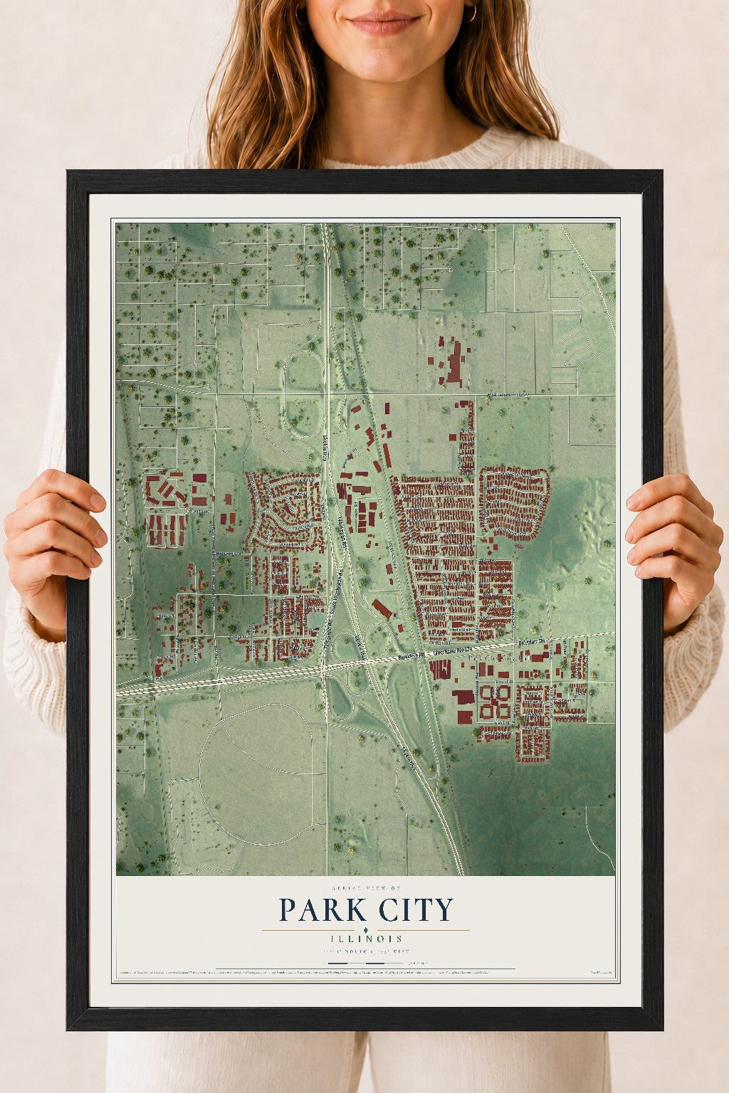 Map of Park City, Illinois, 18 x 24 inch print in a black wood frame