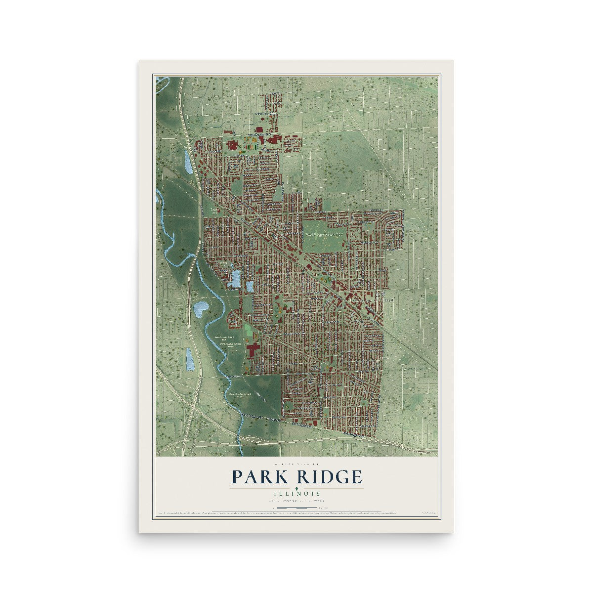 Map of Park Ridge, Illinois, 12 x 18 inch unframed archival matte print