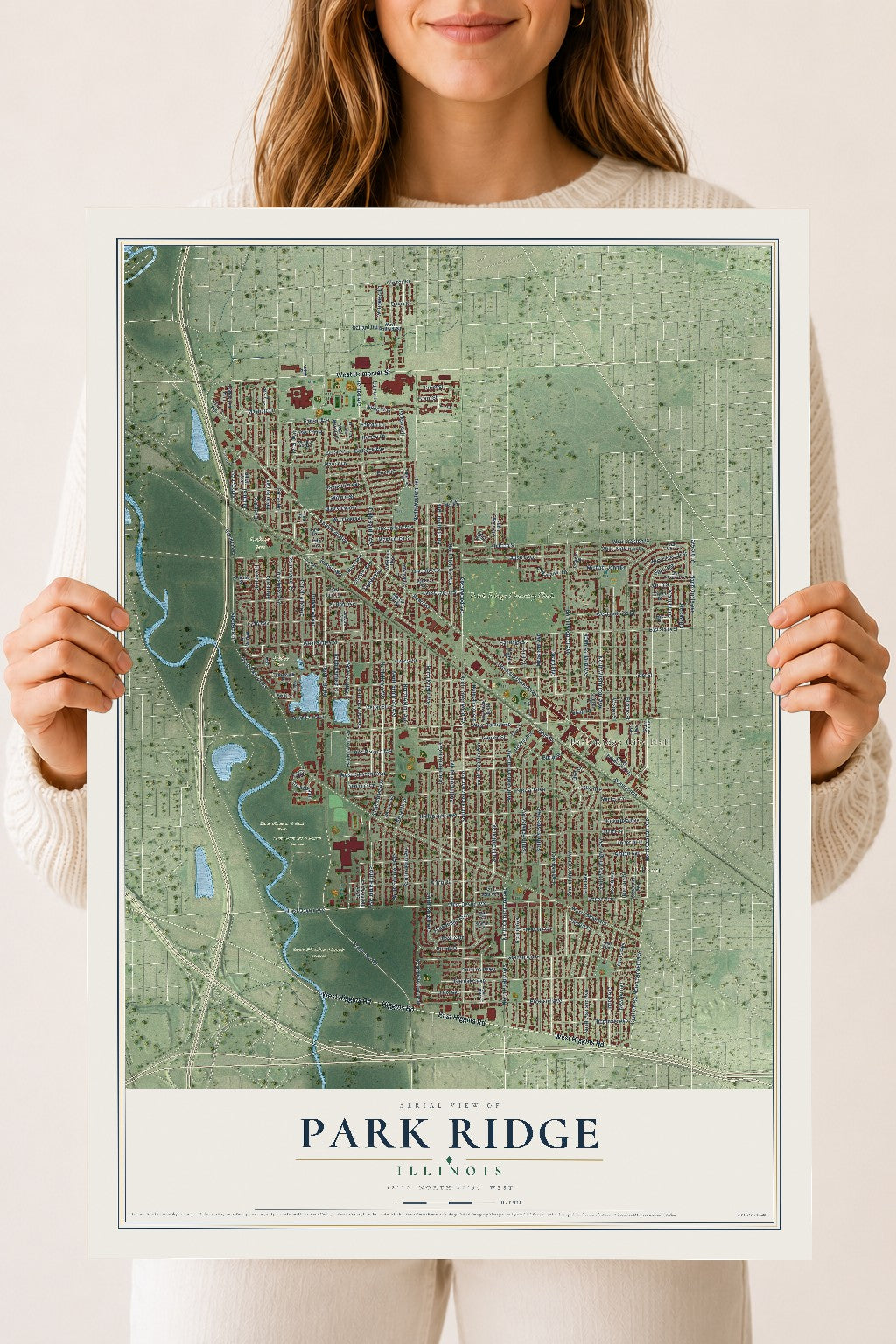 Map of Park Ridge, Illinois, 18 x 24 inch unframed archival matte print