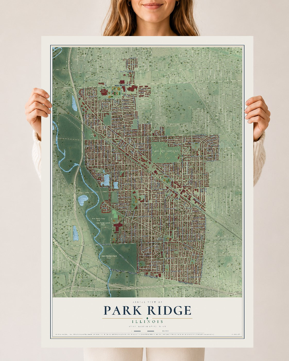 Map of Park Ridge, Illinois, 24 x 36 inch unframed archival matte print