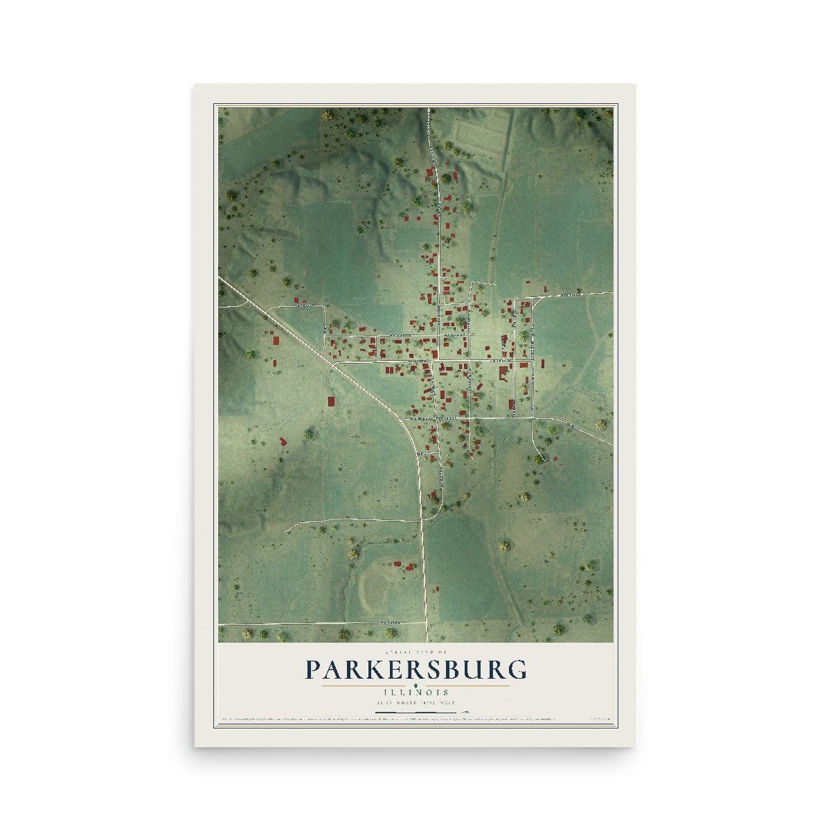Map of Parkersburg, Illinois, 12 x 18 inch unframed archival matte print