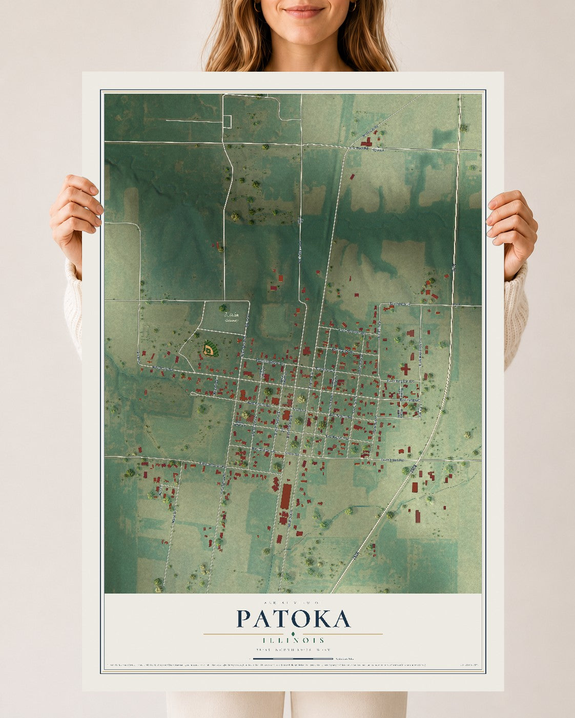 Map of Patoka, Illinois, 24 x 36 inch unframed archival matte print