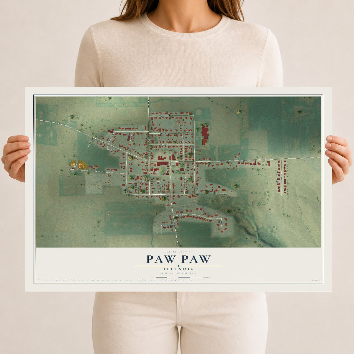 Map of Paw Paw, Illinois, 12 x 18 inch unframed archival matte print