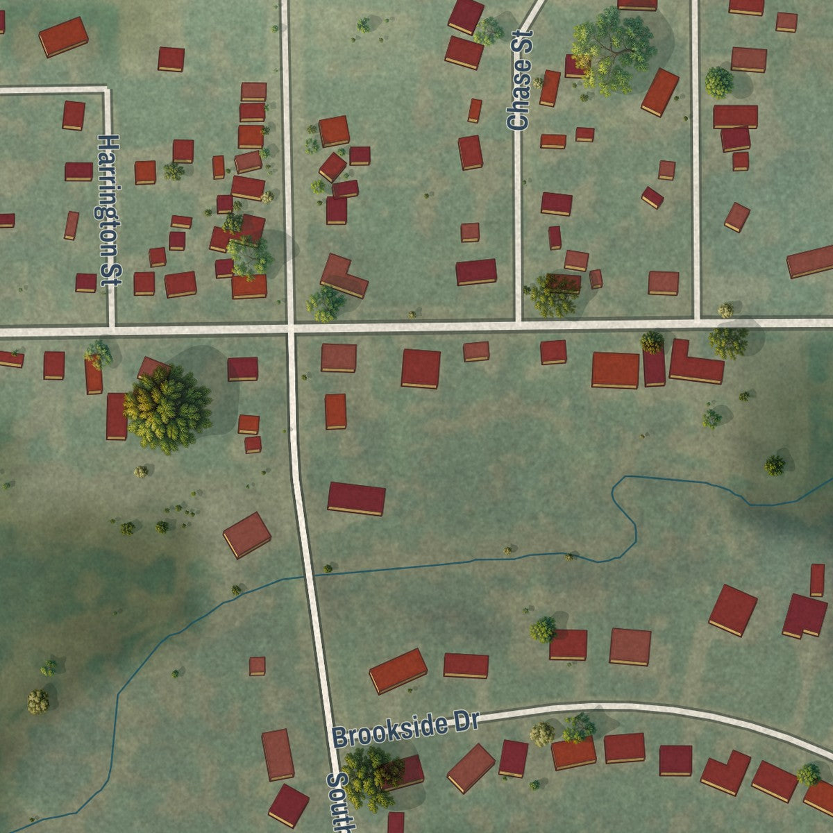 Second close-up of the map of Paw Paw, Illinois print showing more streets and buildings