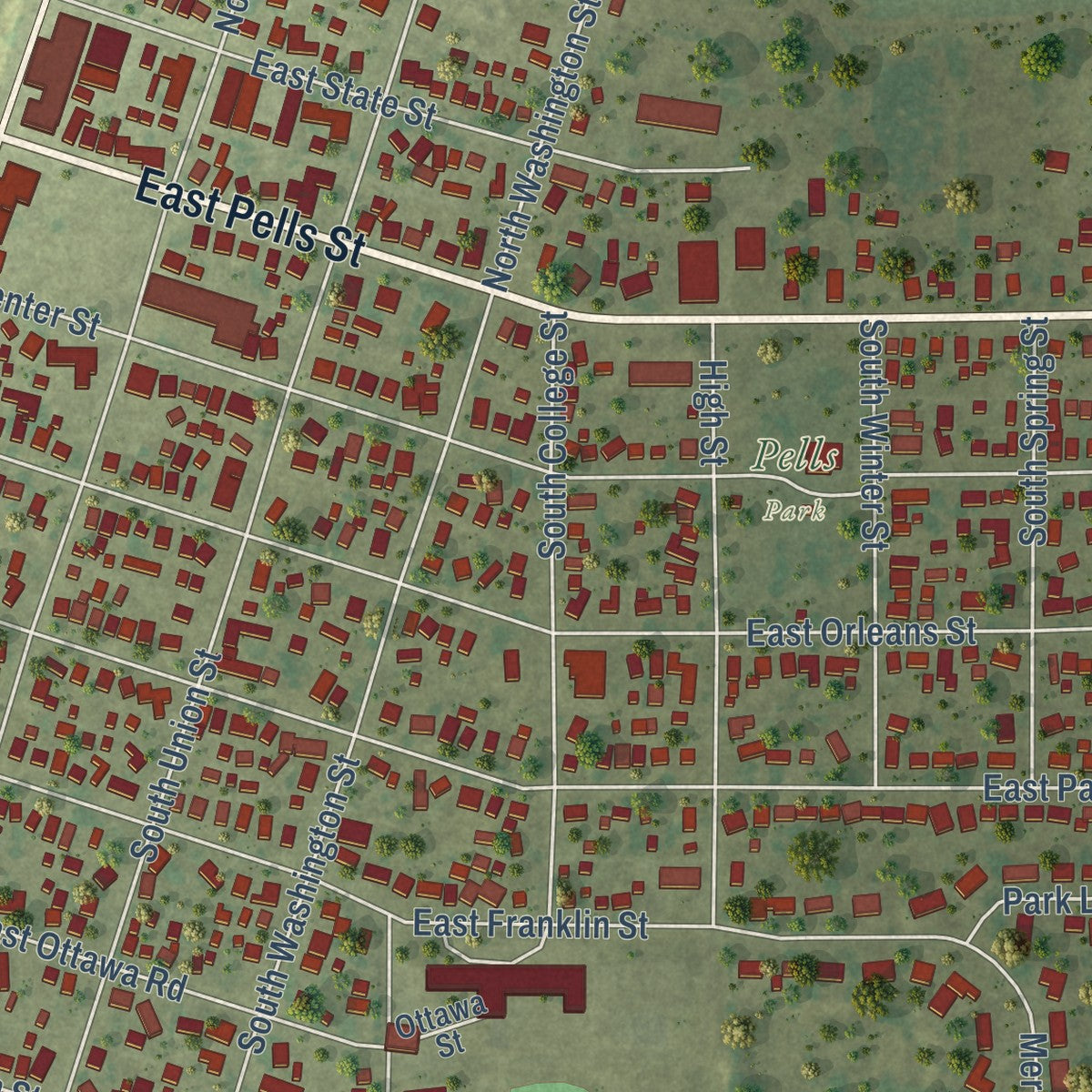 Second close-up of the map of Paxton, Illinois print showing more streets and buildings