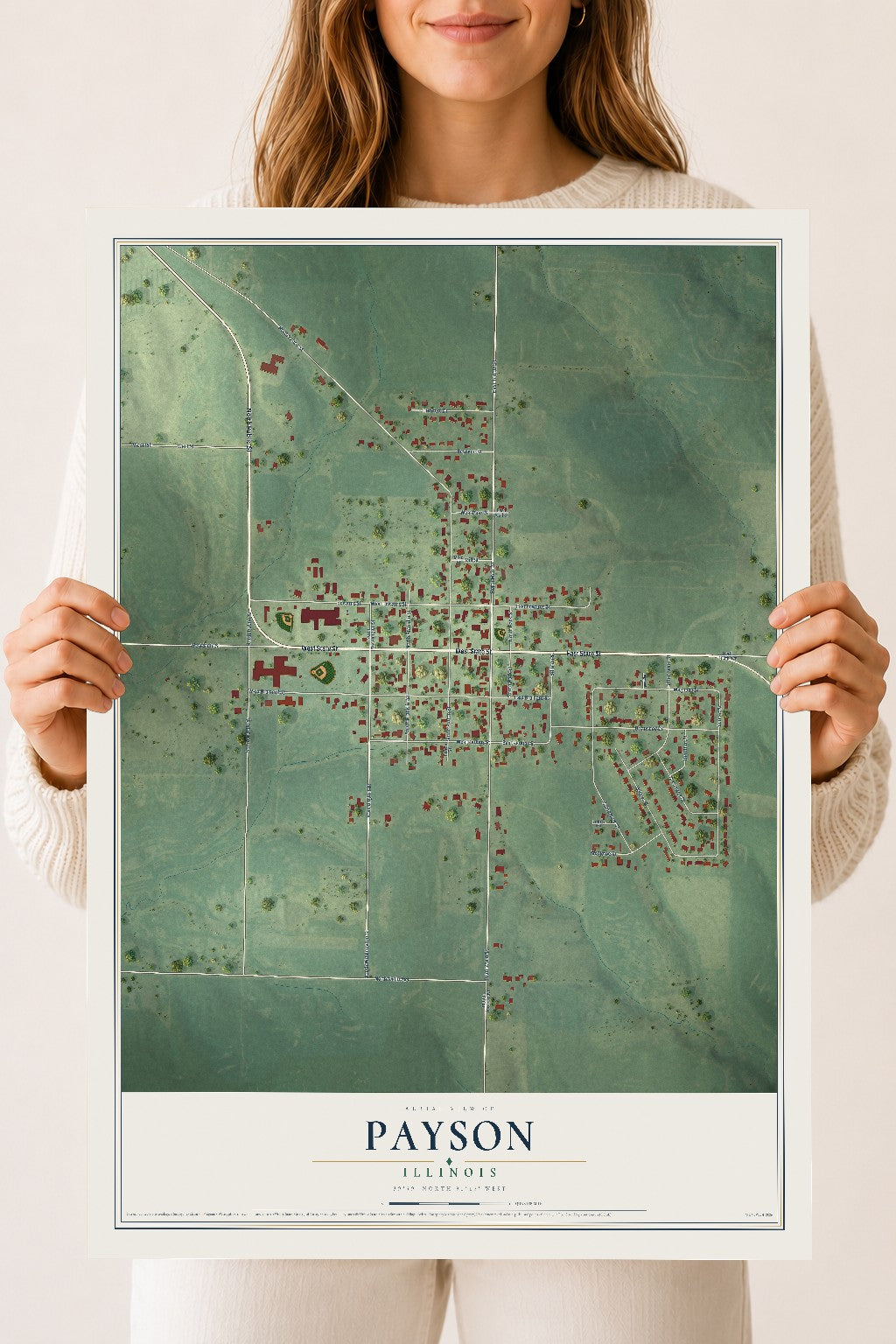 Map of Payson, Illinois, 18 x 24 inch unframed archival matte print