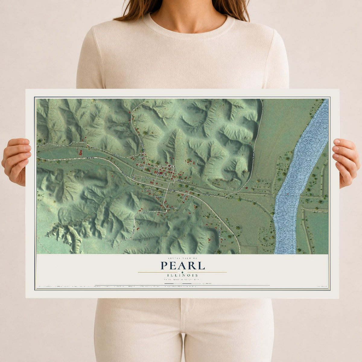 Map of Pearl, Illinois, 12 x 18 inch unframed archival matte print