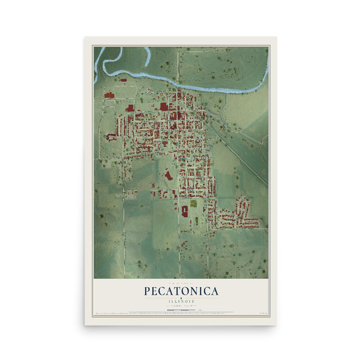 Map of Pecatonica, Illinois, 12 x 18 inch unframed archival matte print