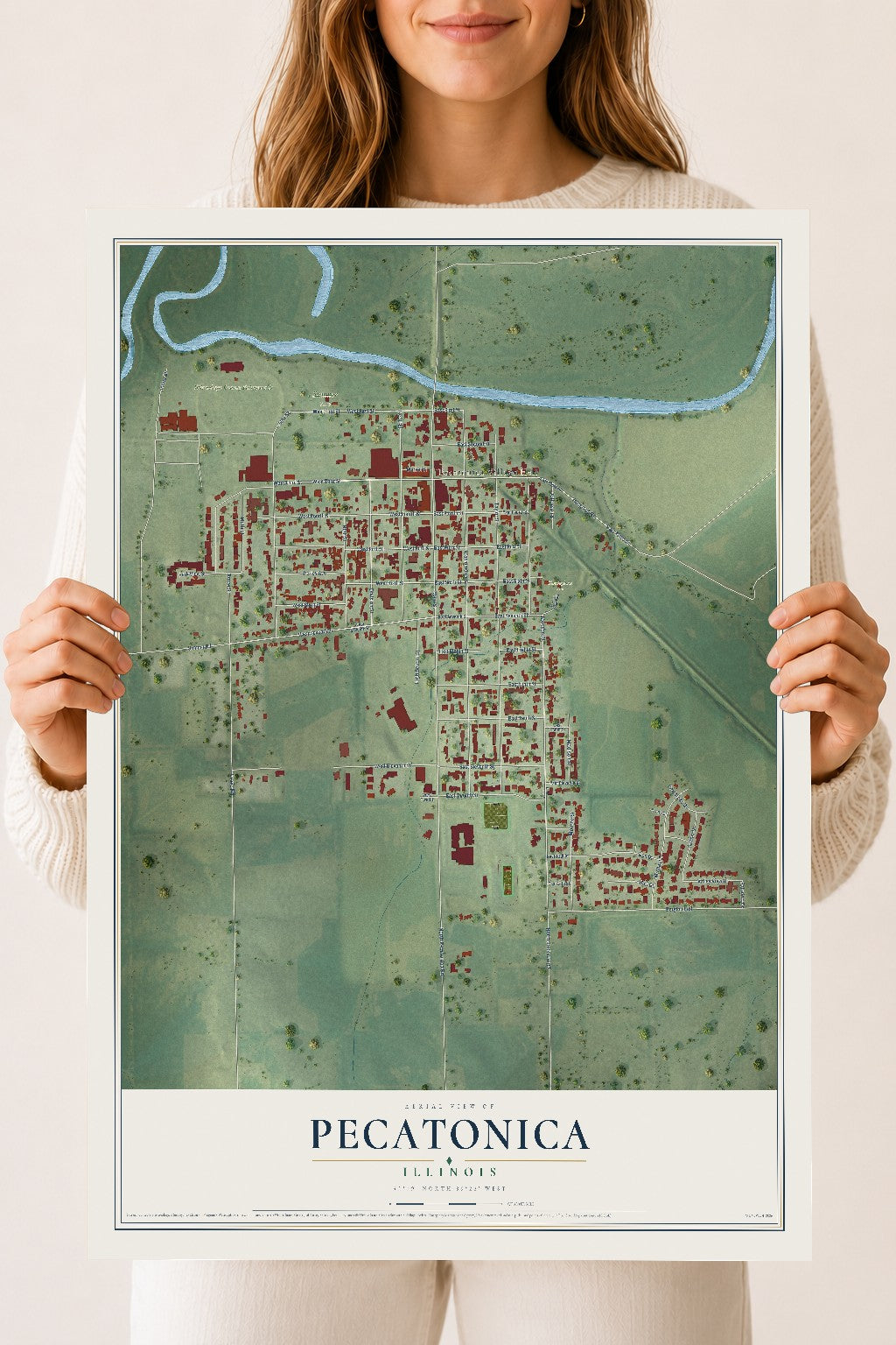 Map of Pecatonica, Illinois, 18 x 24 inch unframed archival matte print