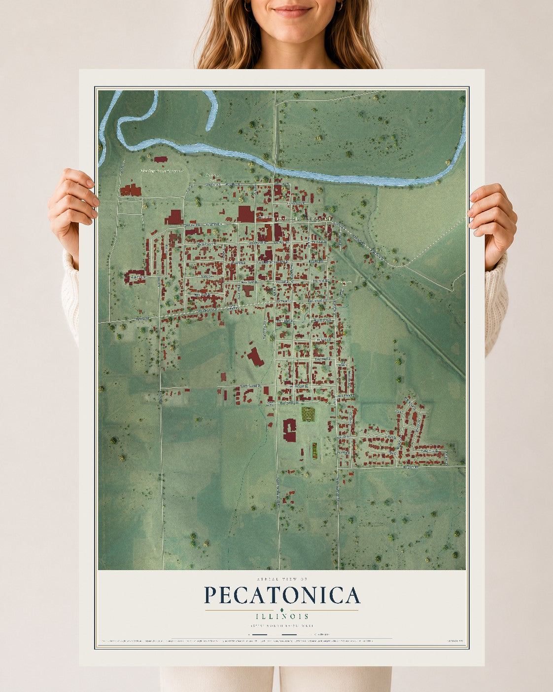 Map of Pecatonica, Illinois, 24 x 36 inch unframed archival matte print