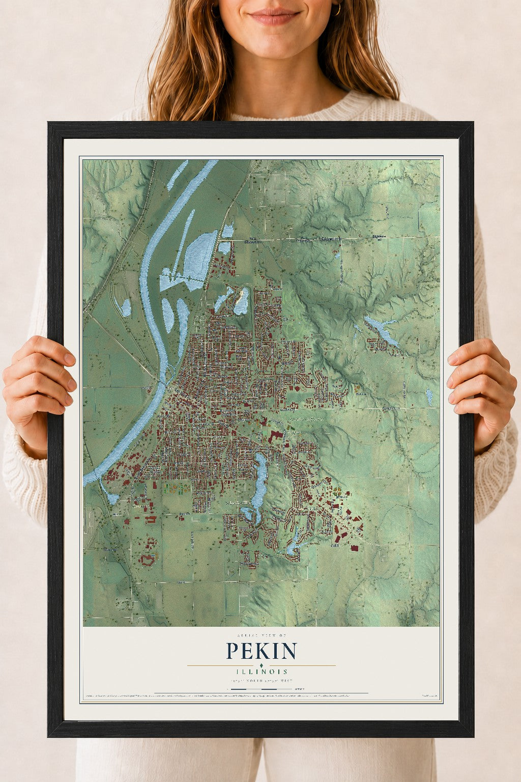 Map of Pekin, Illinois, 18 x 24 inch print in a black wood frame