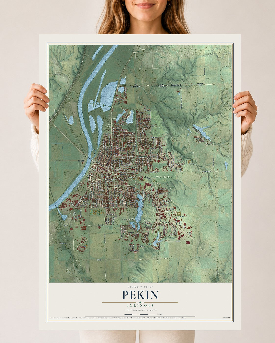 Map of Pekin, Illinois, 24 x 36 inch unframed archival matte print