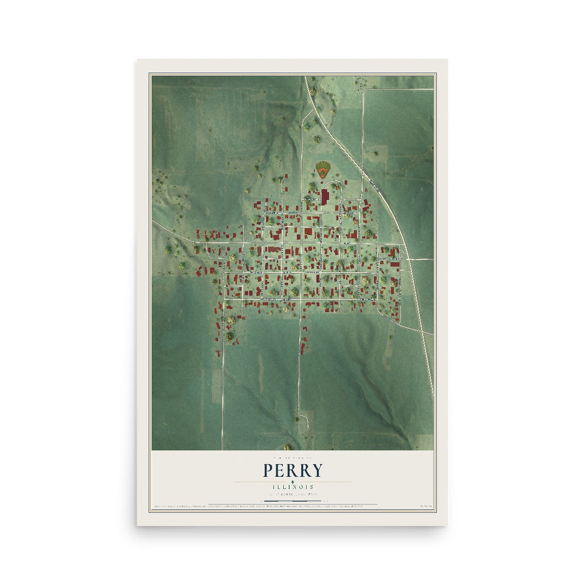 Map of Perry, Illinois, 12 x 18 inch unframed archival matte print