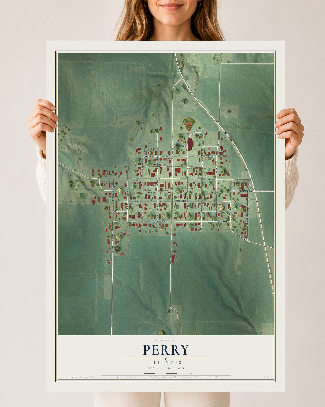 Map of Perry, Illinois, 24 x 36 inch unframed archival matte print
