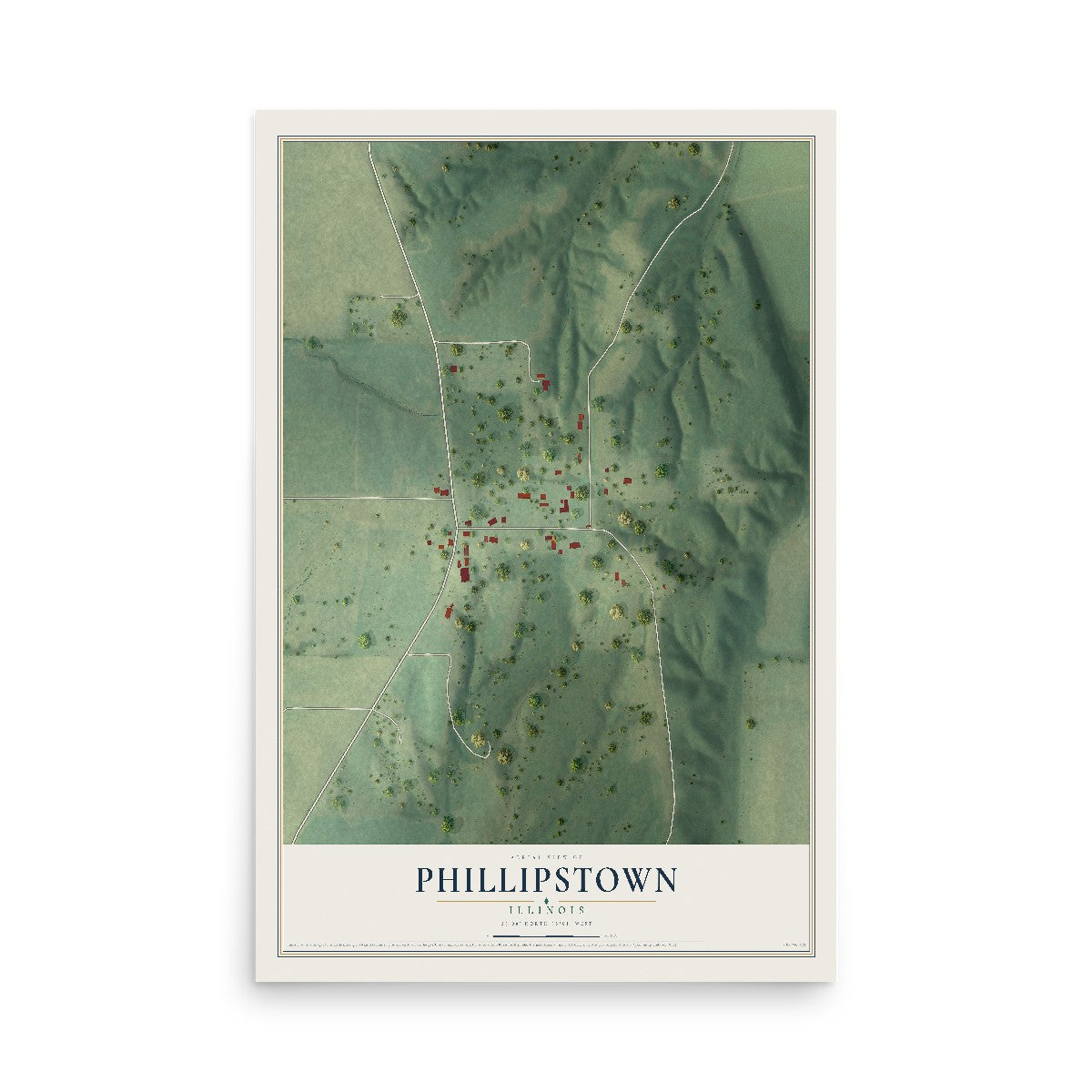Map of Phillipstown, Illinois, 12 x 18 inch unframed archival matte print