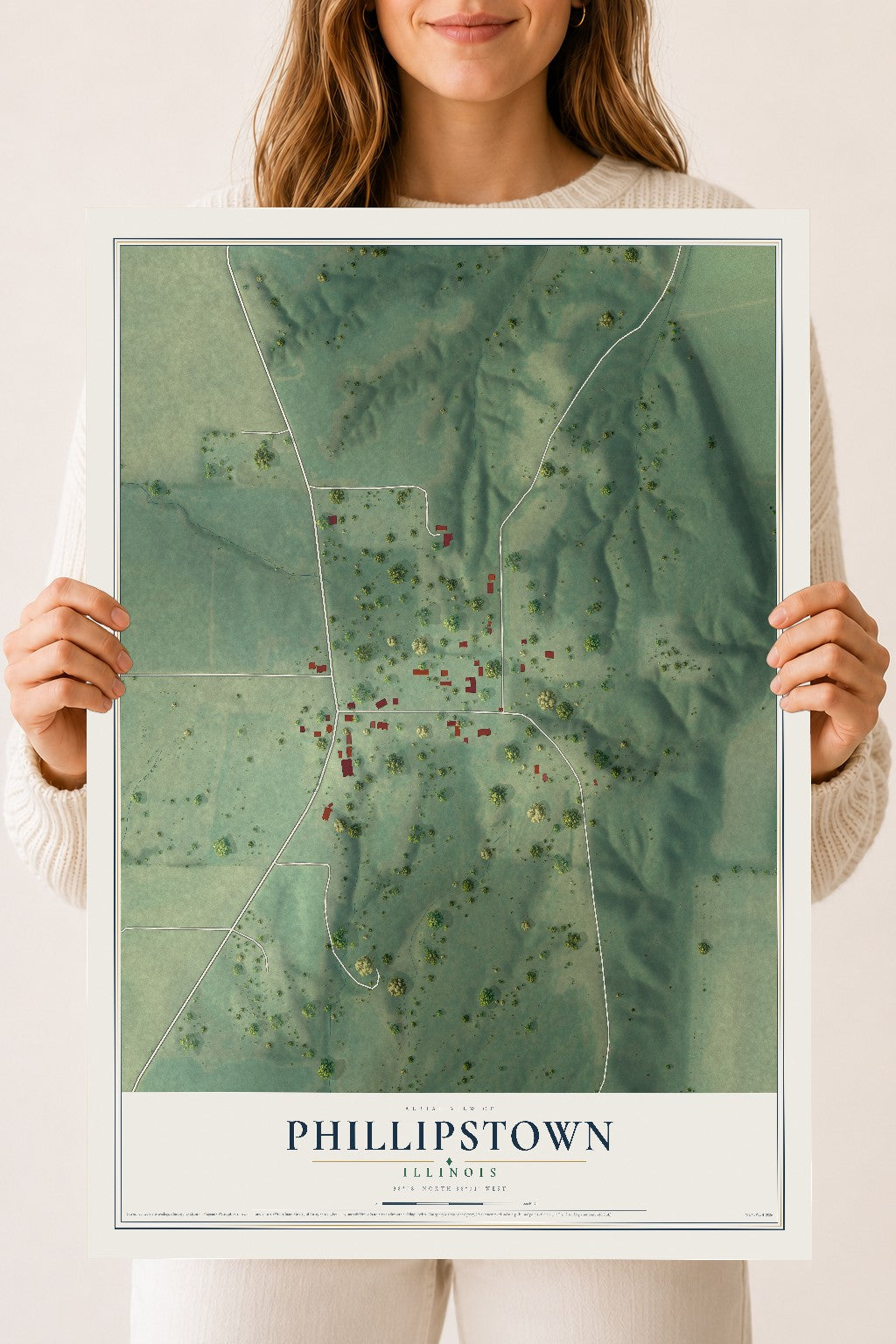 Map of Phillipstown, Illinois, 18 x 24 inch unframed archival matte print