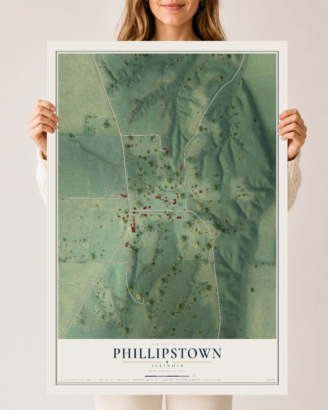 Map of Phillipstown, Illinois, 24 x 36 inch unframed archival matte print