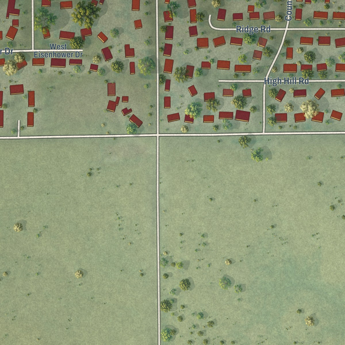 Second close-up of the map of Philo, Illinois print showing more streets and buildings
