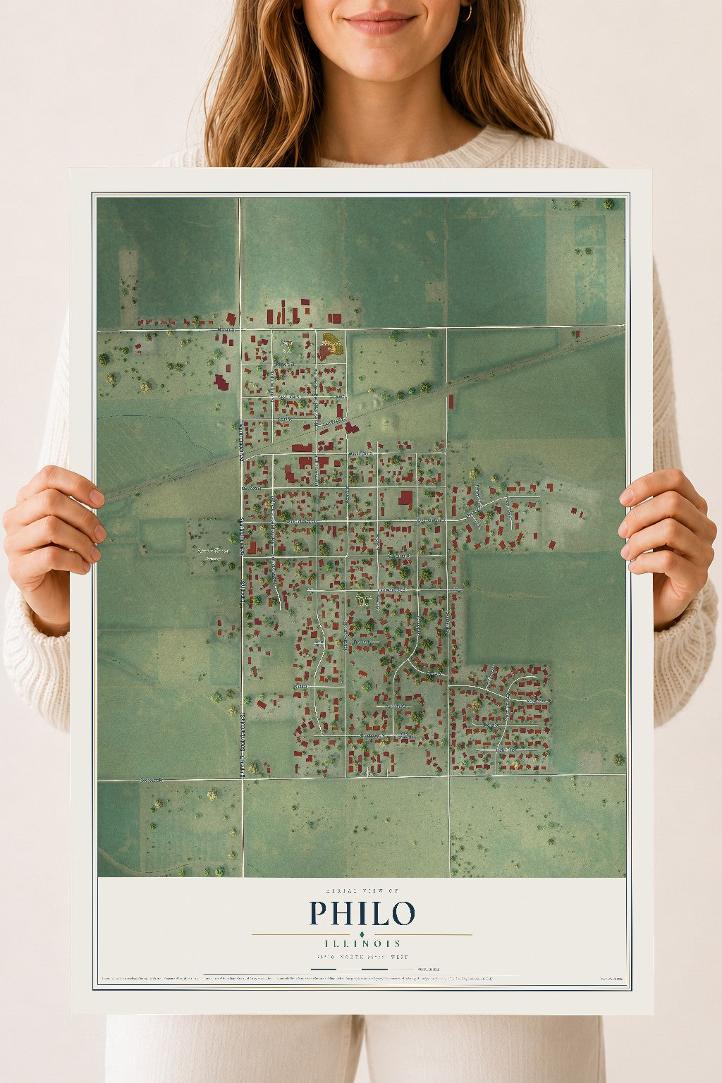 Map of Philo, Illinois, 18 x 24 inch unframed archival matte print