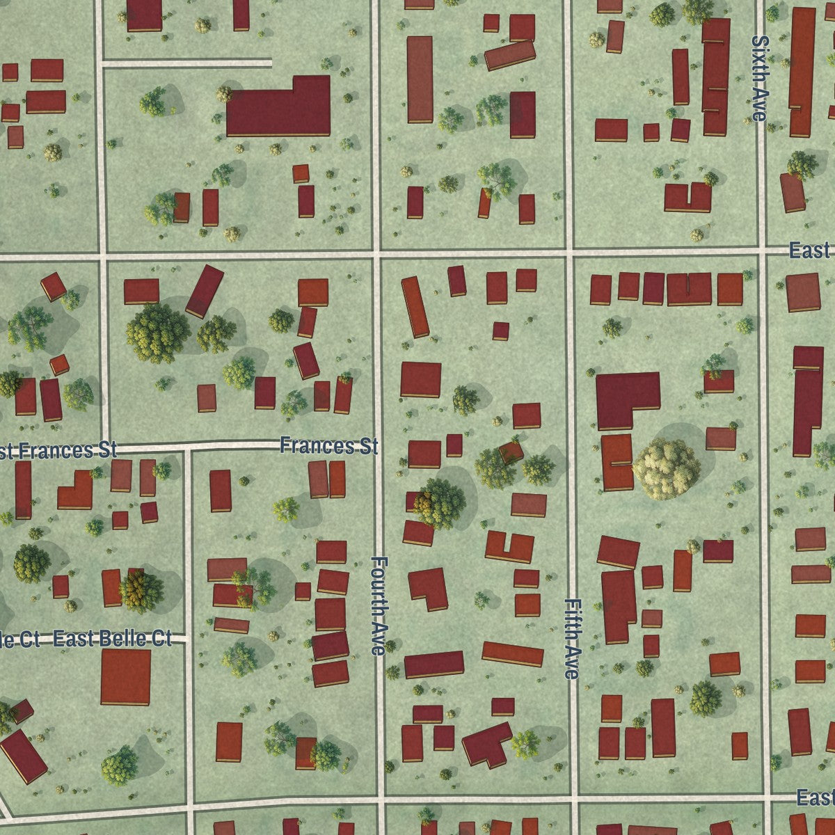 Close-up of the map of Phoenix, Illinois print showing street and building detail